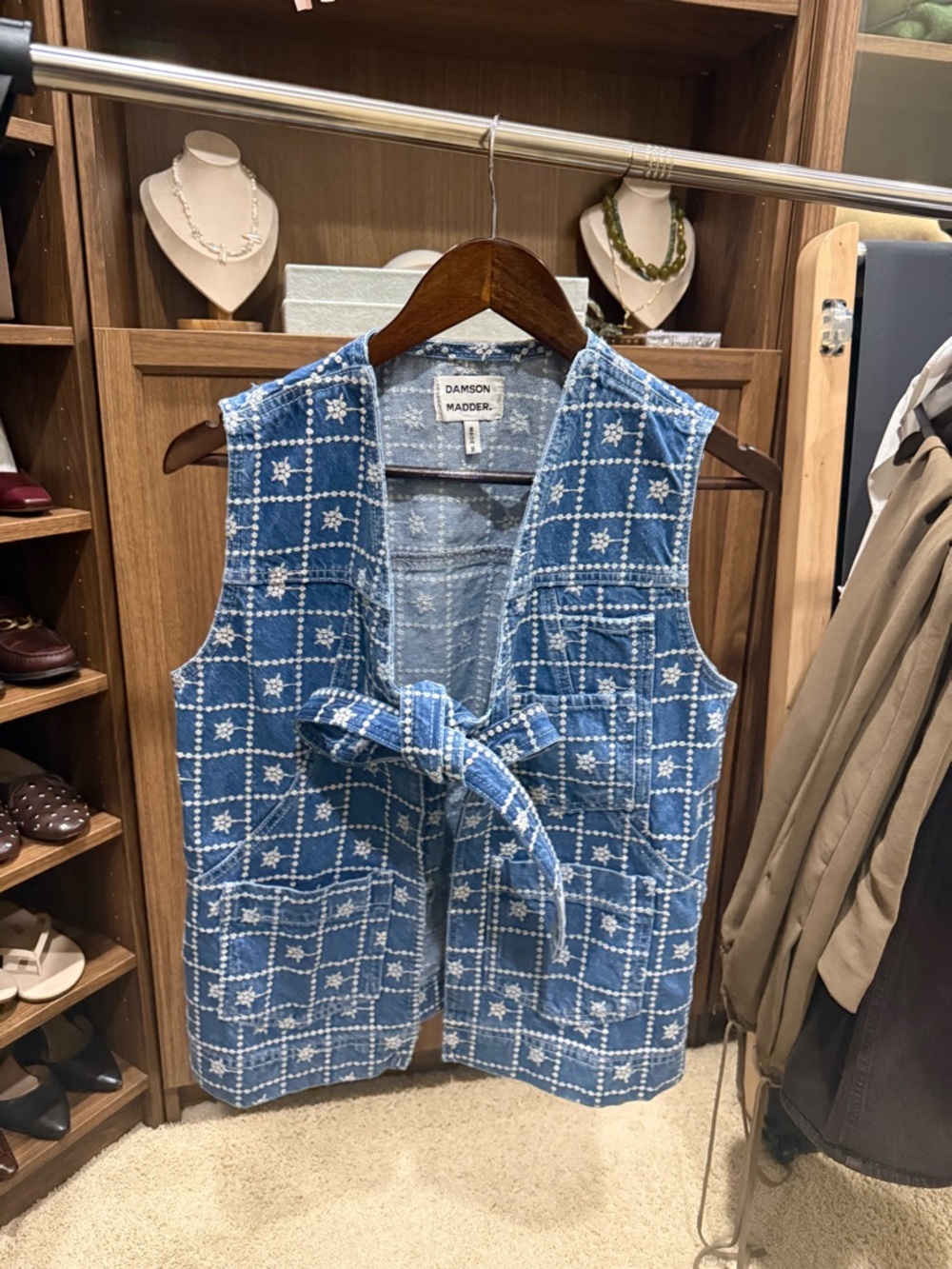 Damsom Madder Embroidered Tie-Front Denim Vest - Picture 5 of 8